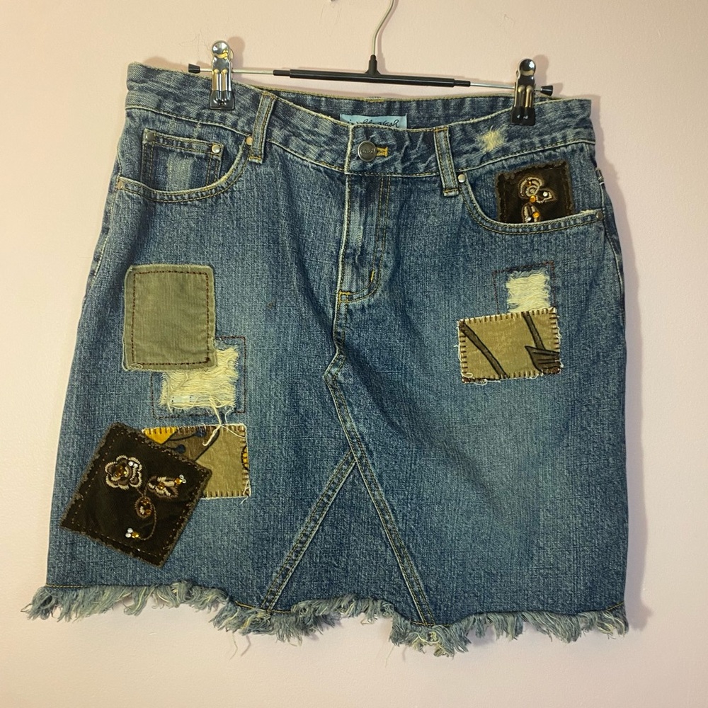 y2k vintage patchwork denim mini skirt size 6